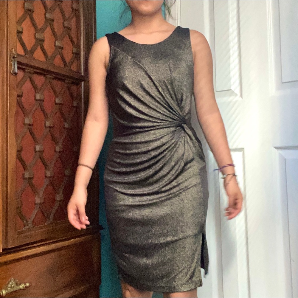 Black and gold mini dress